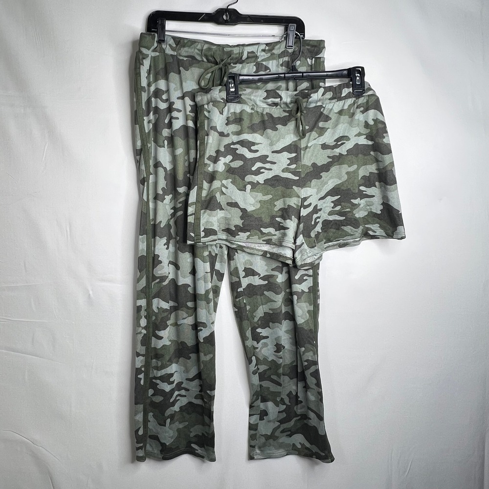 Lucky Brand Green Camo Pajama Set Women XL Lounge‎ Pants Shorts Sleepwear Soft